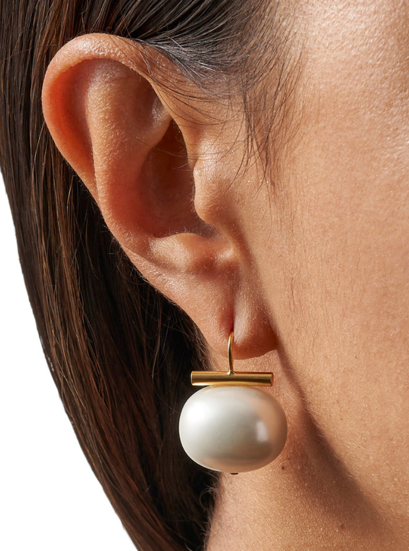 Catherine Canino Large Pebble Pearl Earrings in White