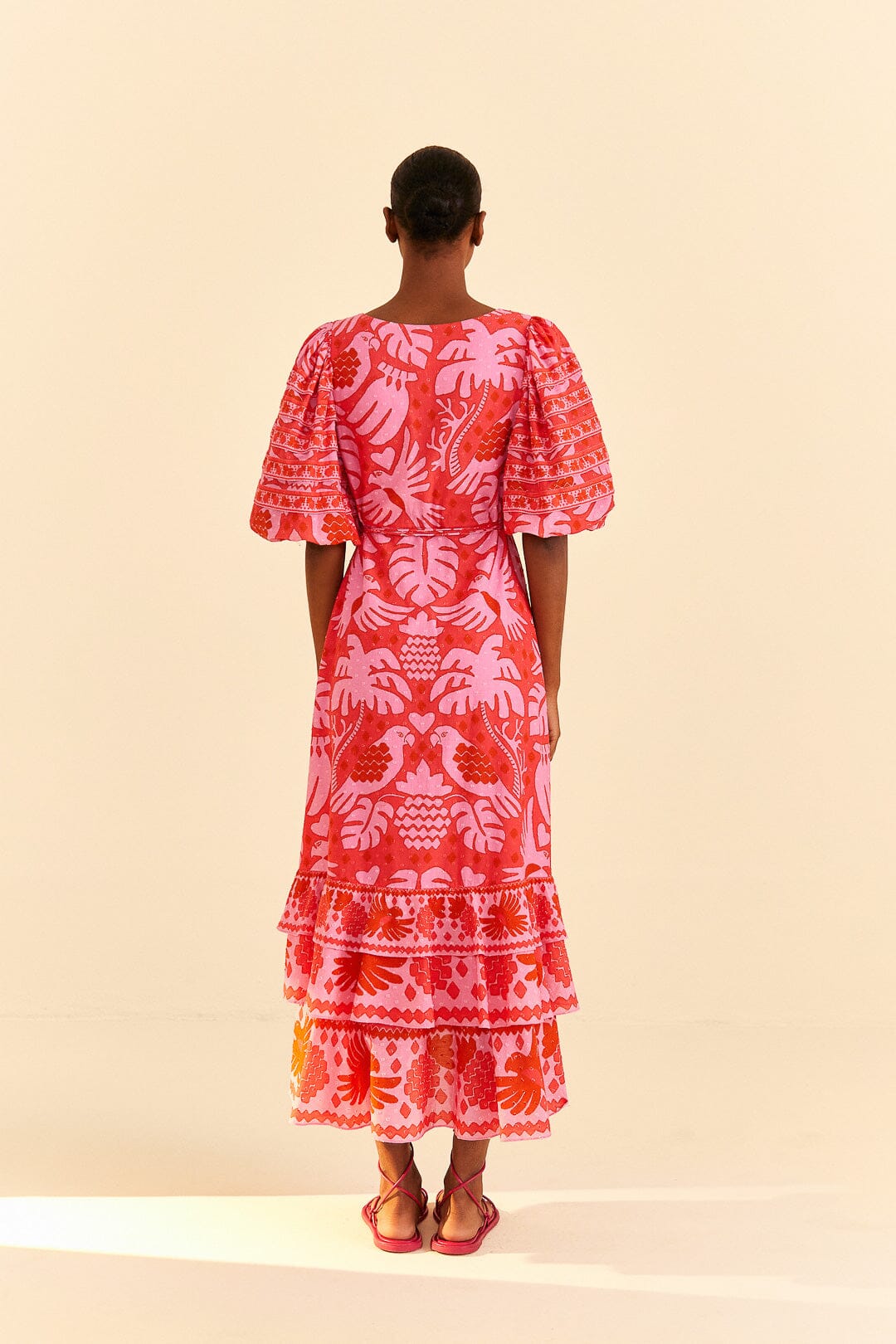 Farm Rio Red Jungle Scarf Wrap Midi Dress Coral Cove