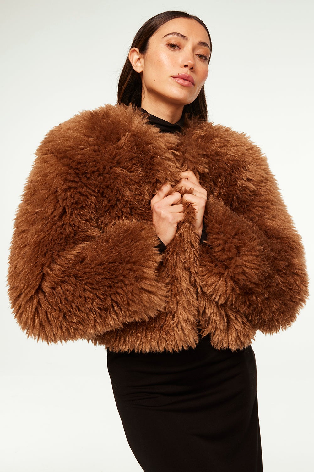 Misa Jordyn Faux Fur Jacket in Latte